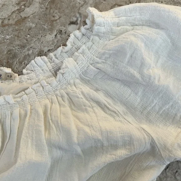 Faherty Annabelle Dress Short Sleeved Cotton Dress Texture Neckline in White, XL - Picture 10 of 12